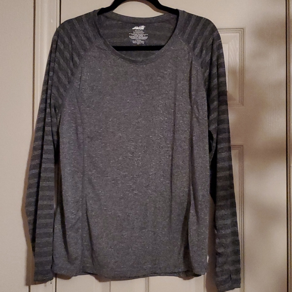 AVIA Gray Striped Workout Shirt.
